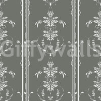 Classical damask feel pairs with calmer cottagecore styling in Gray Botanical wallpaper.