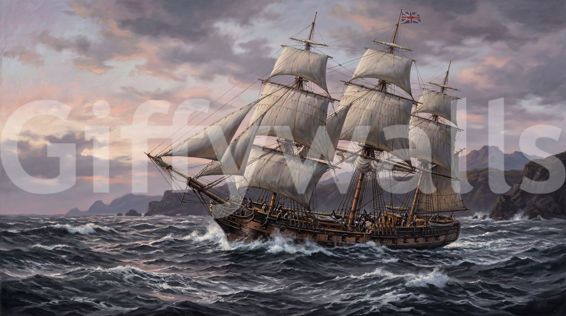 Mountain coastline meets open sea across the Ocean's Majesty wall mural.