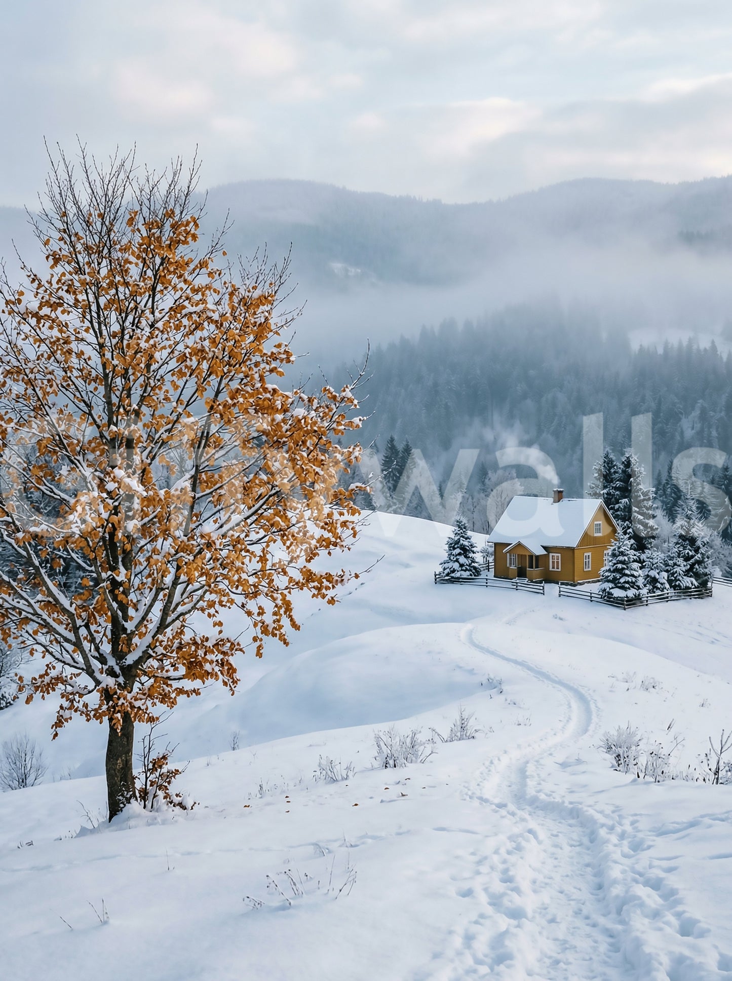 Golden Tree, Snowy Haven Wall Mural