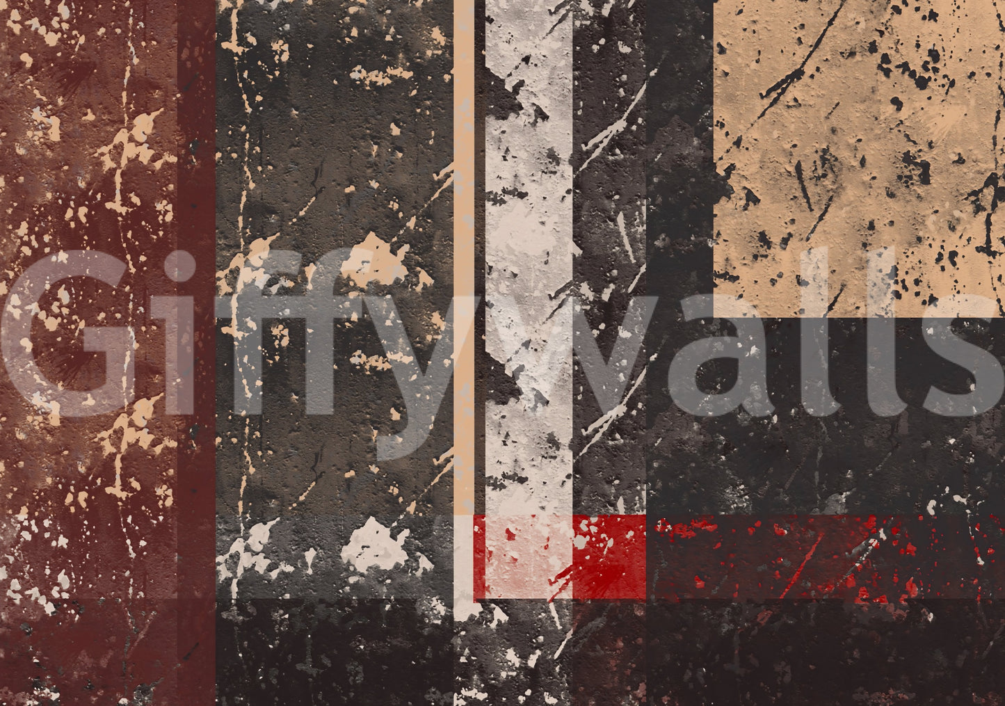 Red horizontal accent line across the abstract grunge wall mural