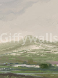 Sage green ridges and a soft horizon line define the pastoral landscape wall mural