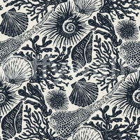 Hand-etched line detail of the Midnight Blue Seashell Coral wallpaper surface