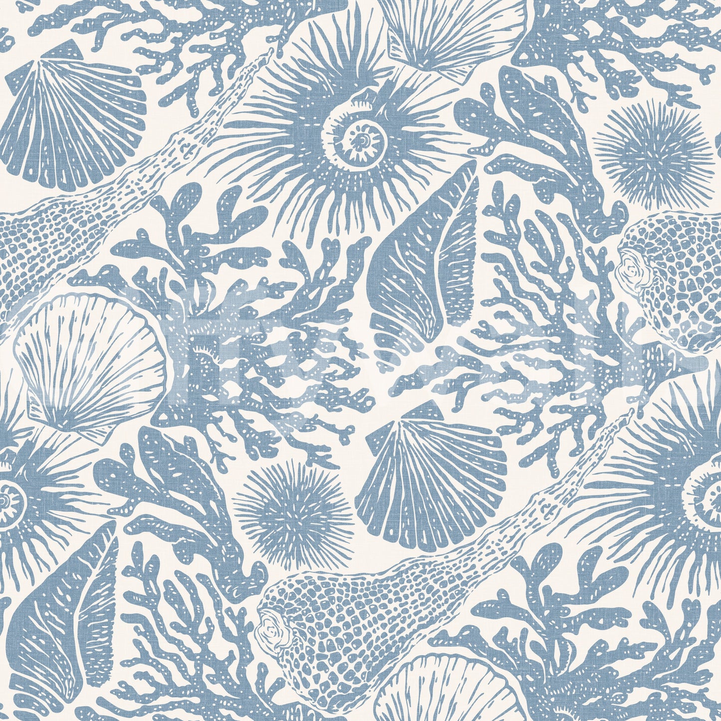Boho Seashell & Coral Muted Blue Wallpaper⁠