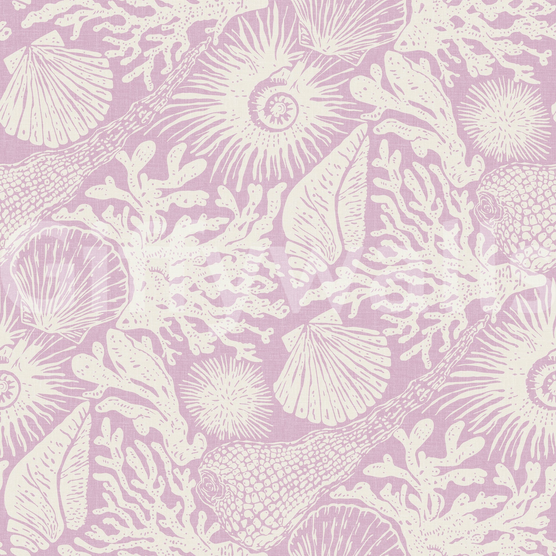 Boho Seashell Lavender wallpaper swatch showing purple and cream tones