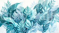 Deeper teal silhouettes sit behind lighter mint leaves in Aqua Oasis wall mural
