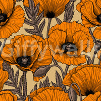 Repeating botanical layout displayed by the Orange poppy garden Wallpaper.