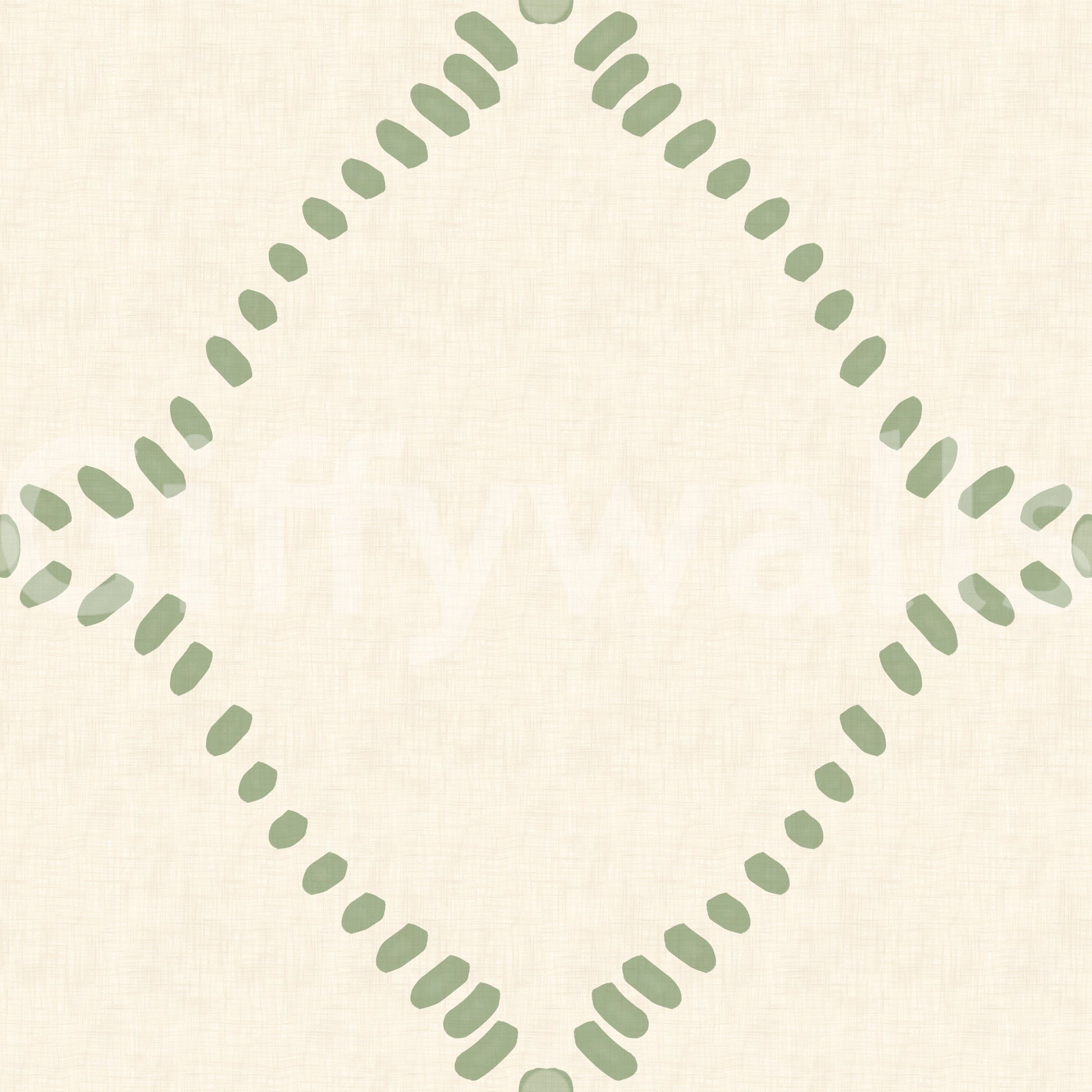 Muted sage pebble strokes shape the lattice on this beachy boho wallpaper