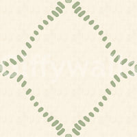 Muted sage pebble strokes shape the lattice on this beachy boho wallpaper