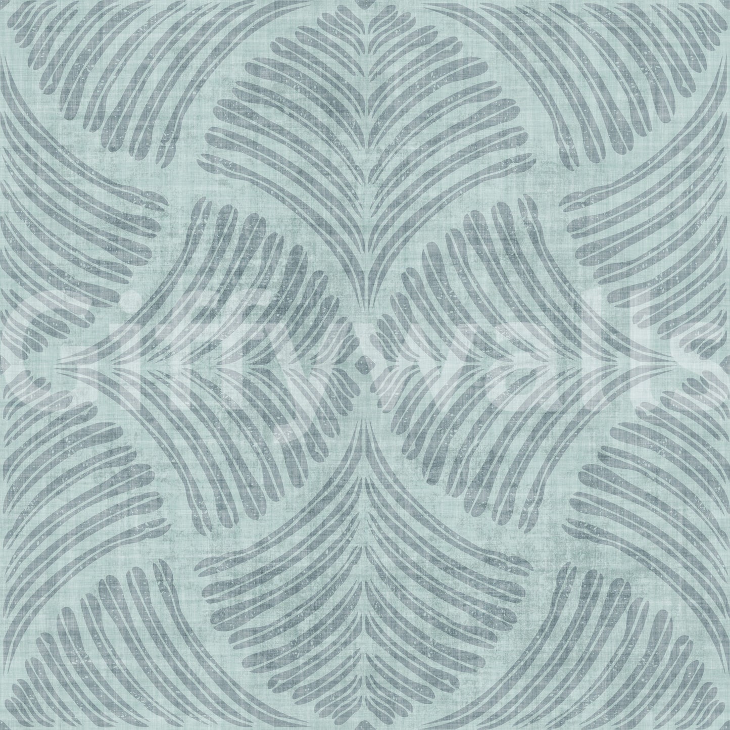 Dusty blue fans mirror each other in this minimalist scallop wallpaper