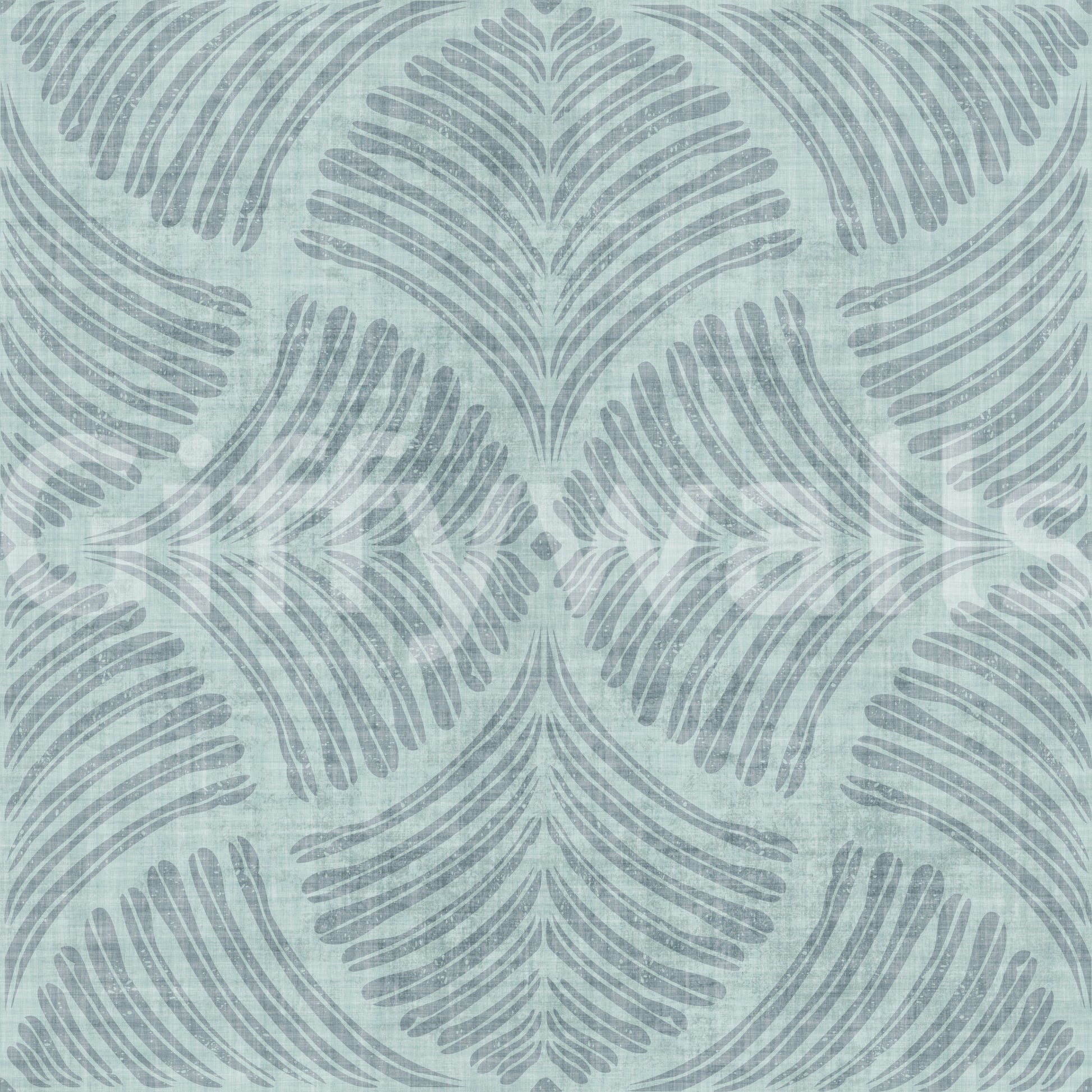 Dusty blue fans mirror each other in this minimalist scallop wallpaper