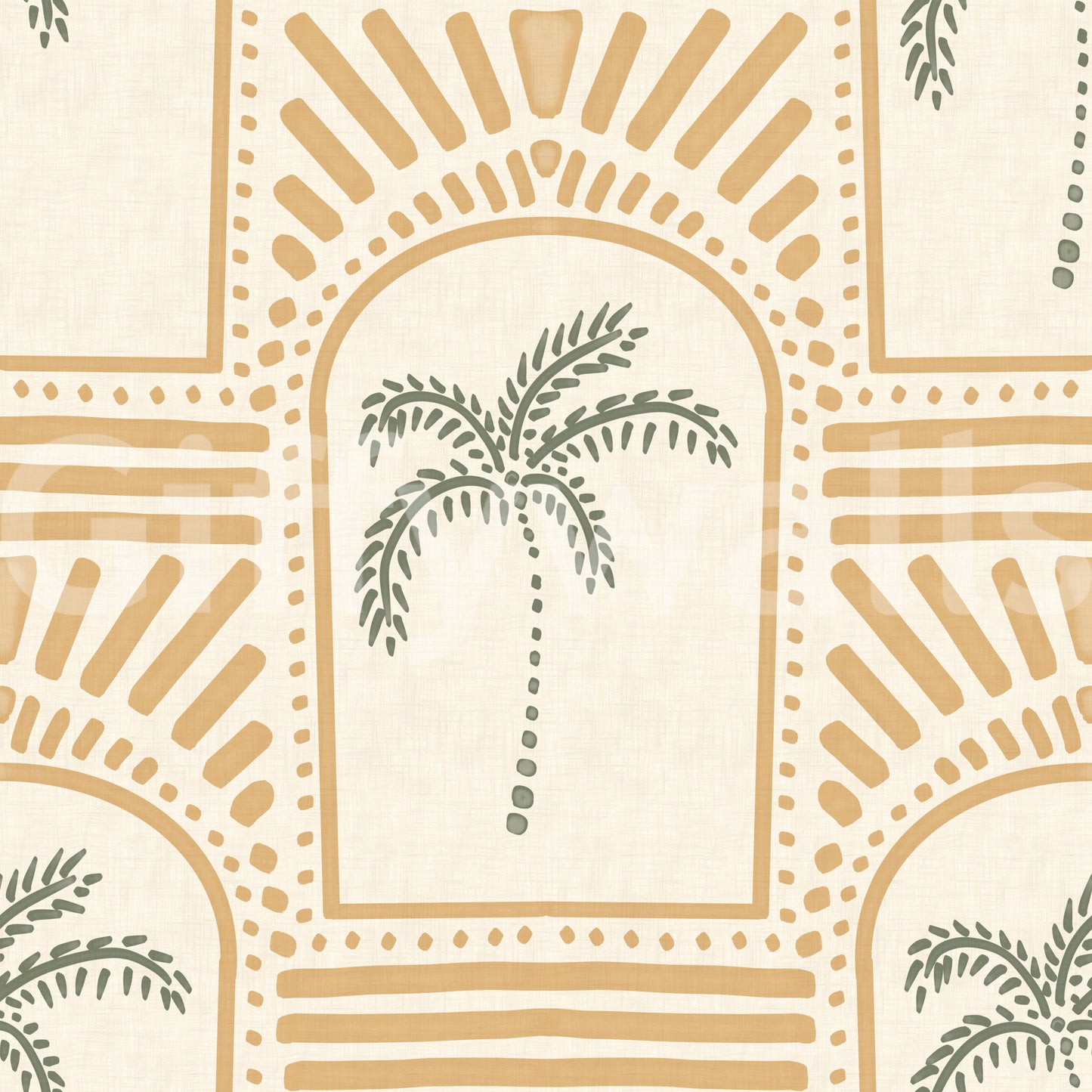 Tropical Palm Art Deco Archways Sand Wallpaper⁠