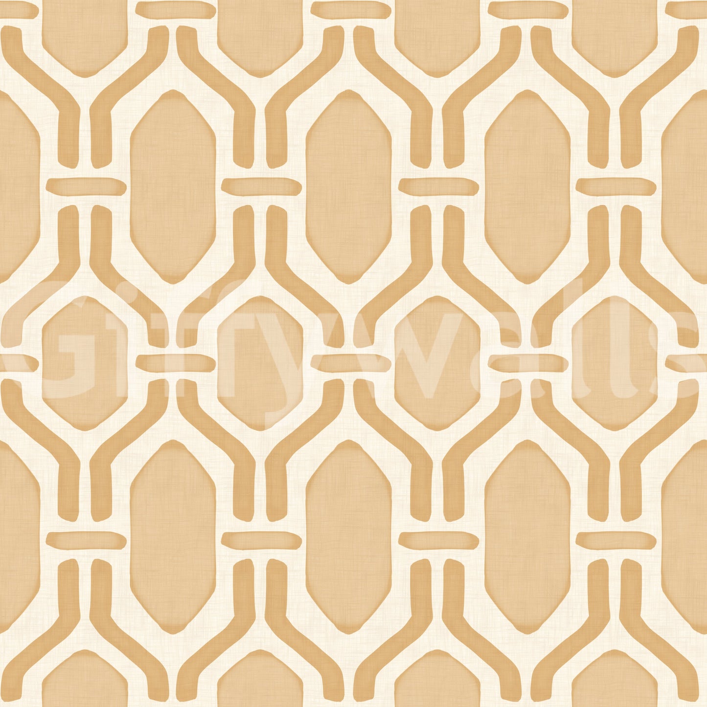A geometric composition defines the art deco trellis sand wallpaper.