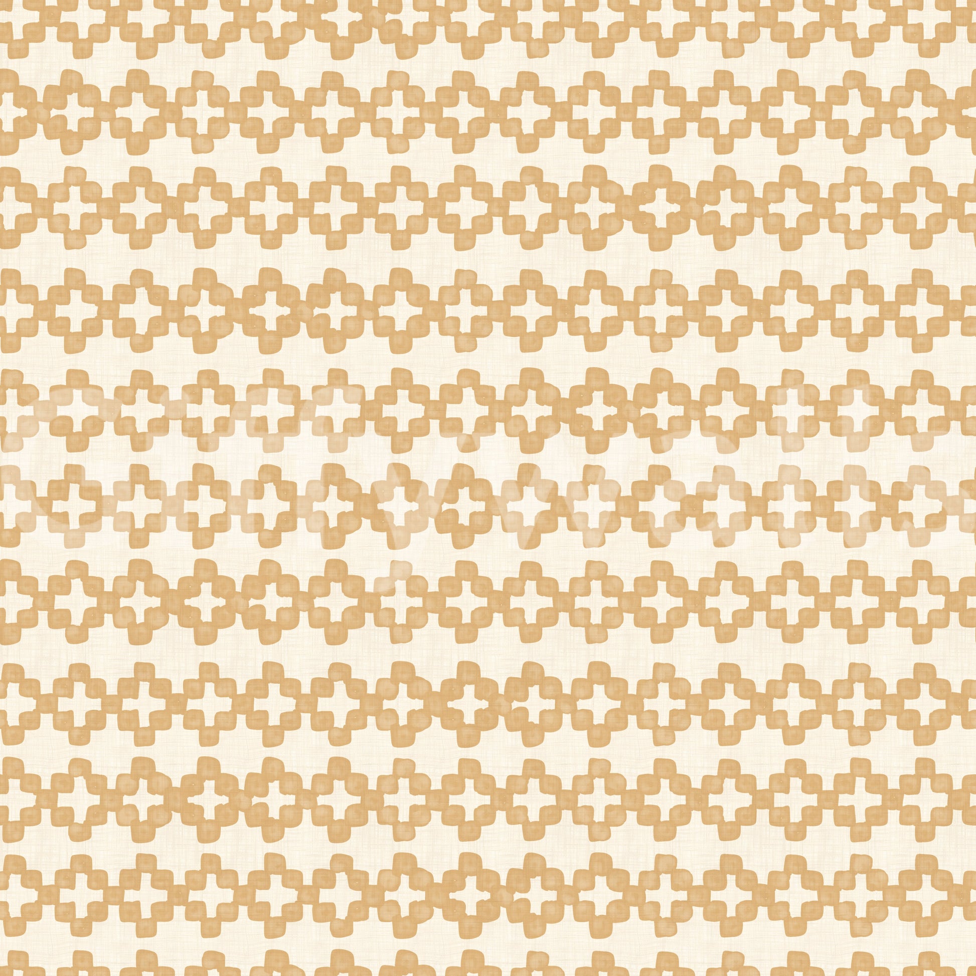Tight, even repeats keep the Zellige Cross Ornament Sand wallpaper looking ordered.