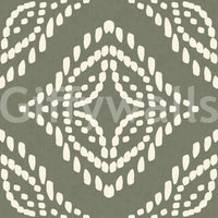 Palm green ground meets ivory diamond ornament in this boho wallpaper