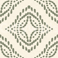 Faint linen weave sits behind the palm green block ornament wallpaper repeat