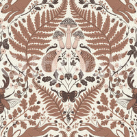 Acorns, berries and oak leaves fill the gaps in this woodland whispers wallpaper