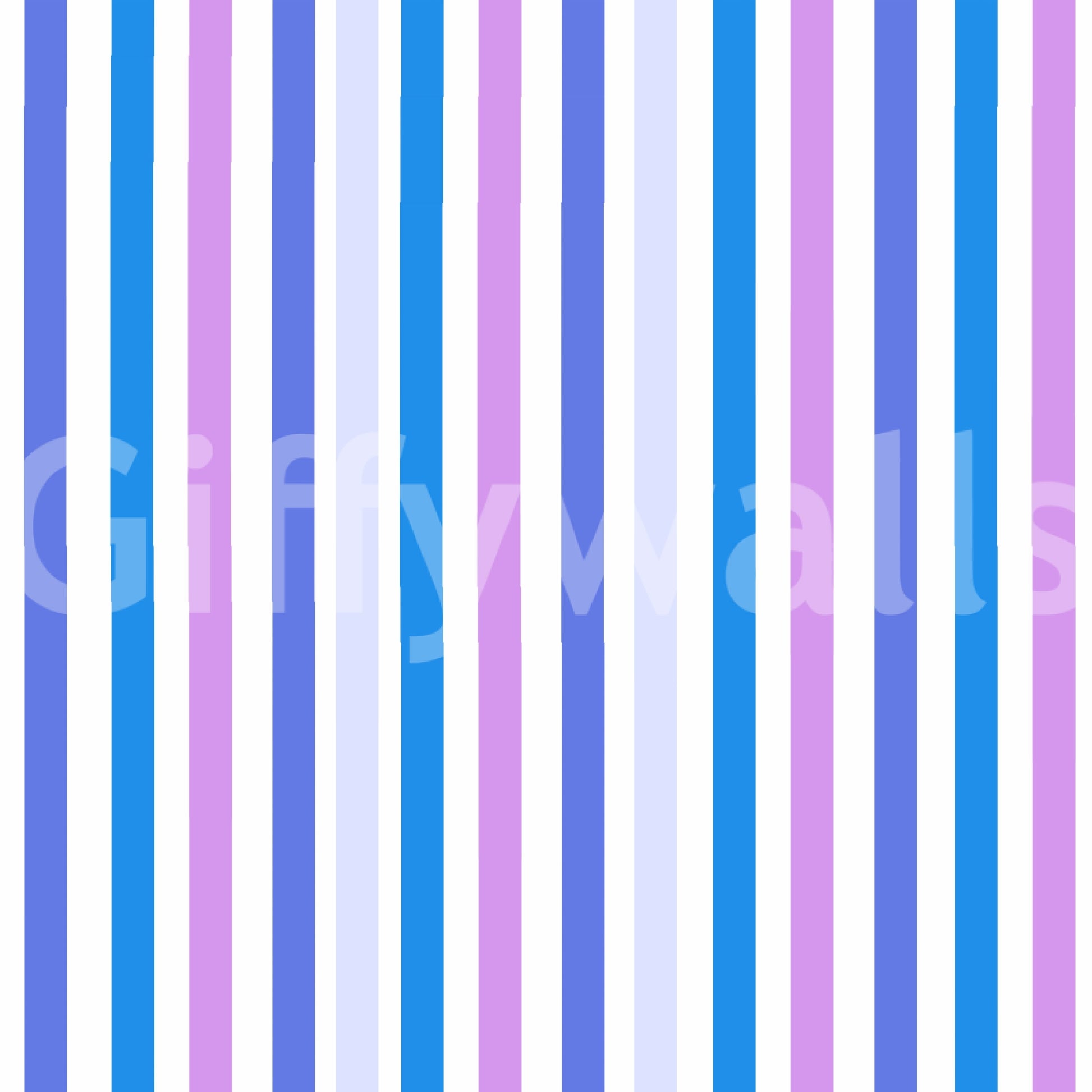 A periwinkle accent lifts the blue and lilac vertical stripe wallpaper gently