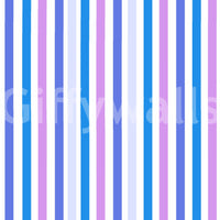 A periwinkle accent lifts the blue and lilac vertical stripe wallpaper gently