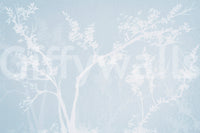 Muted blue and white balance the Ethereal Blue Blossom wall mural.