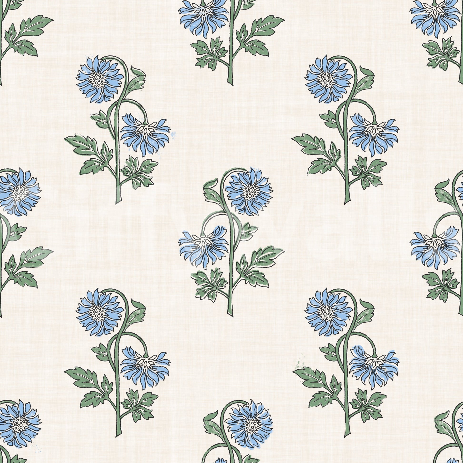 Fine linework outlines each bloom in the Azure Petal Harmony wallpaper pattern