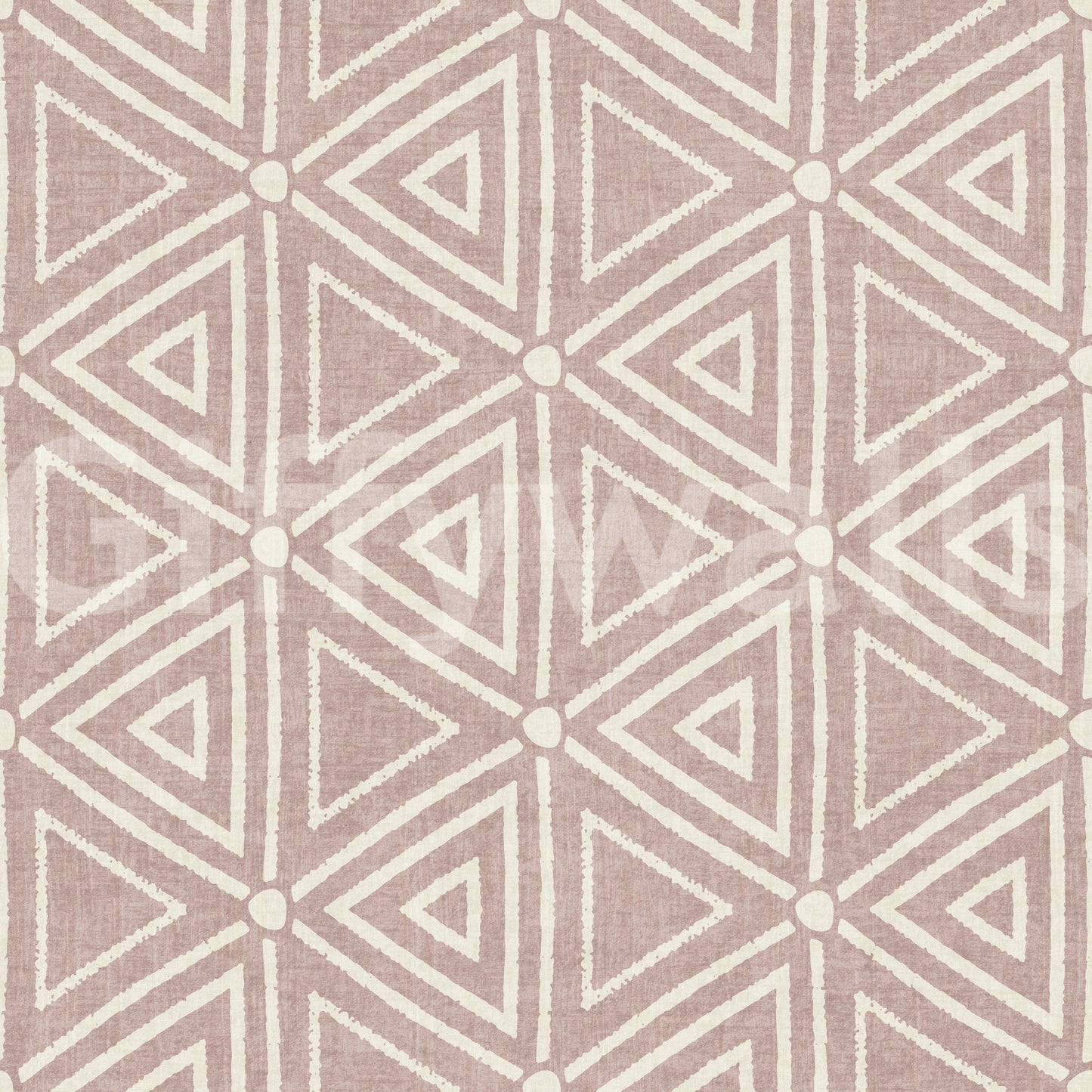 Blush and ecru pairing keeps the boho mudcloth wallpaper warm and low-contrast
