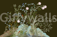 Loose strokes keep leaves and vines looking grown in this chinoiserie wall mural