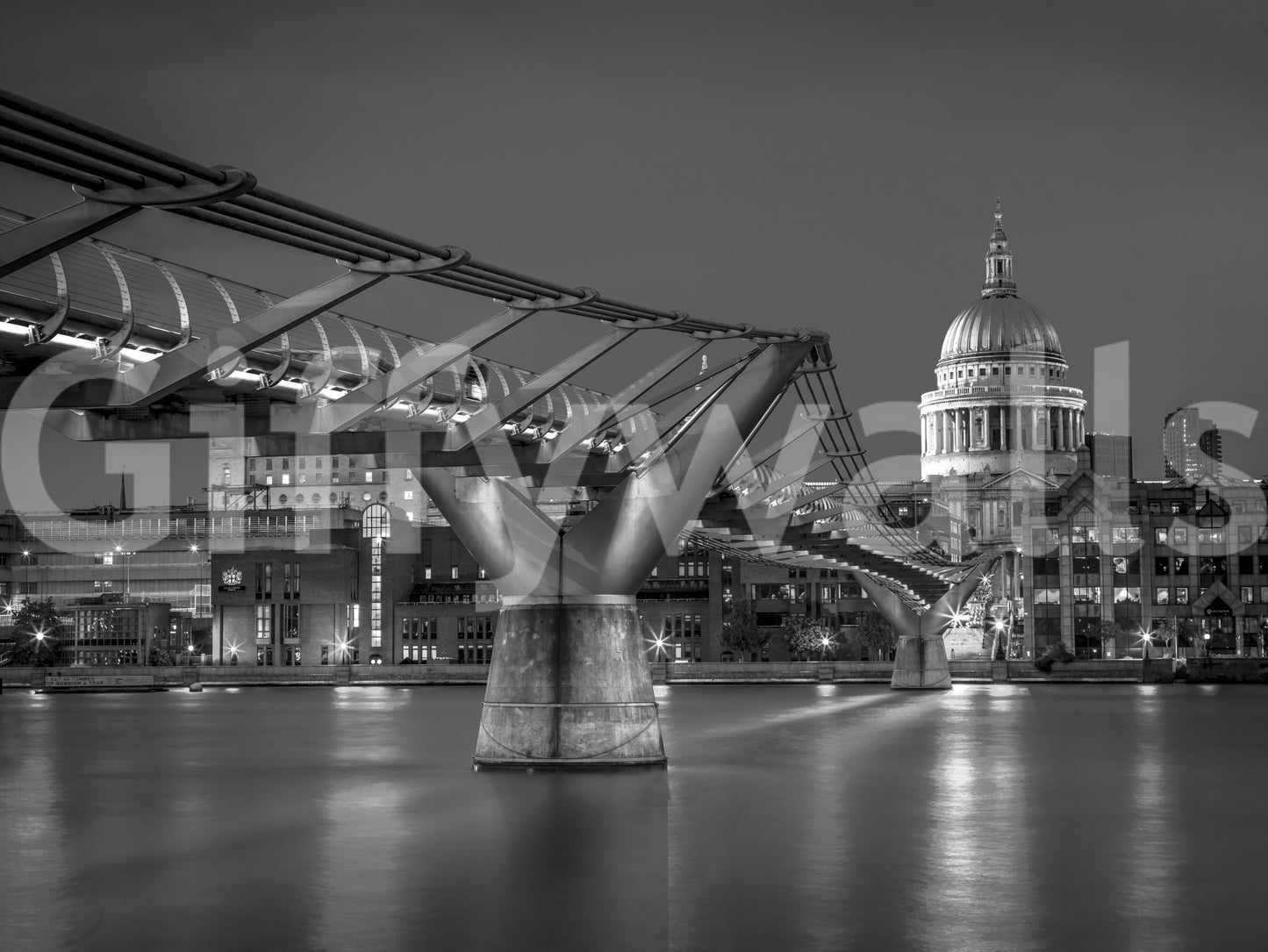 Even balance and clean lines shape the structure of this Millennium Bridge wall mural.