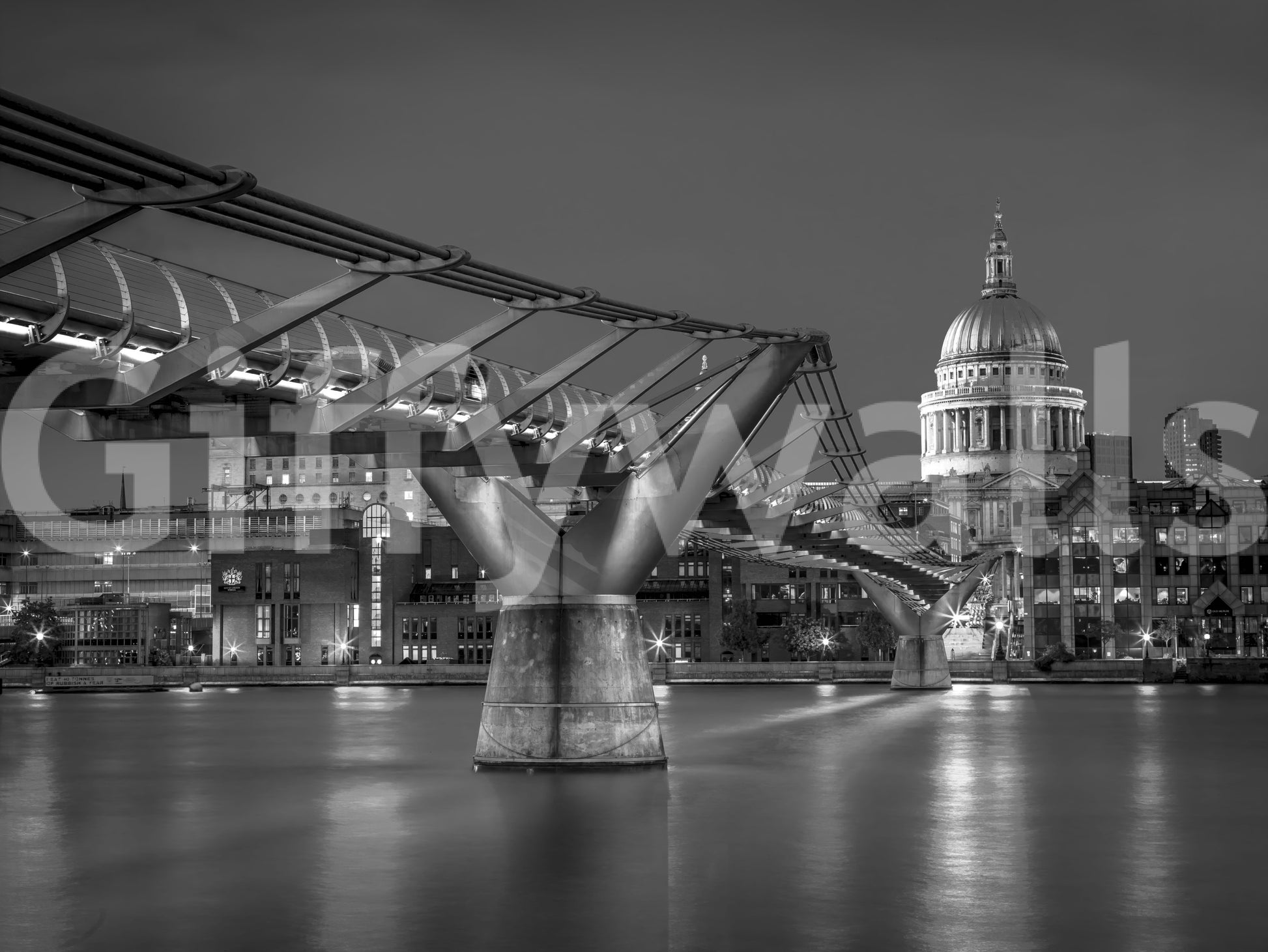 Even balance and clean lines shape the structure of this Millennium Bridge wall mural.