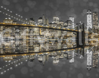 Tall towers cluster on the right of the Gold & Gray Nightscape wall mural.