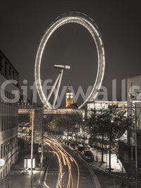 Copper sky tones frame the Big Ben & Thames Wheel wall mural's gothic clock outline
