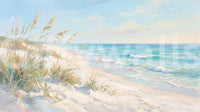 Tall windswept grass leans through the Coastal Dreamscape wall mural arrangement.