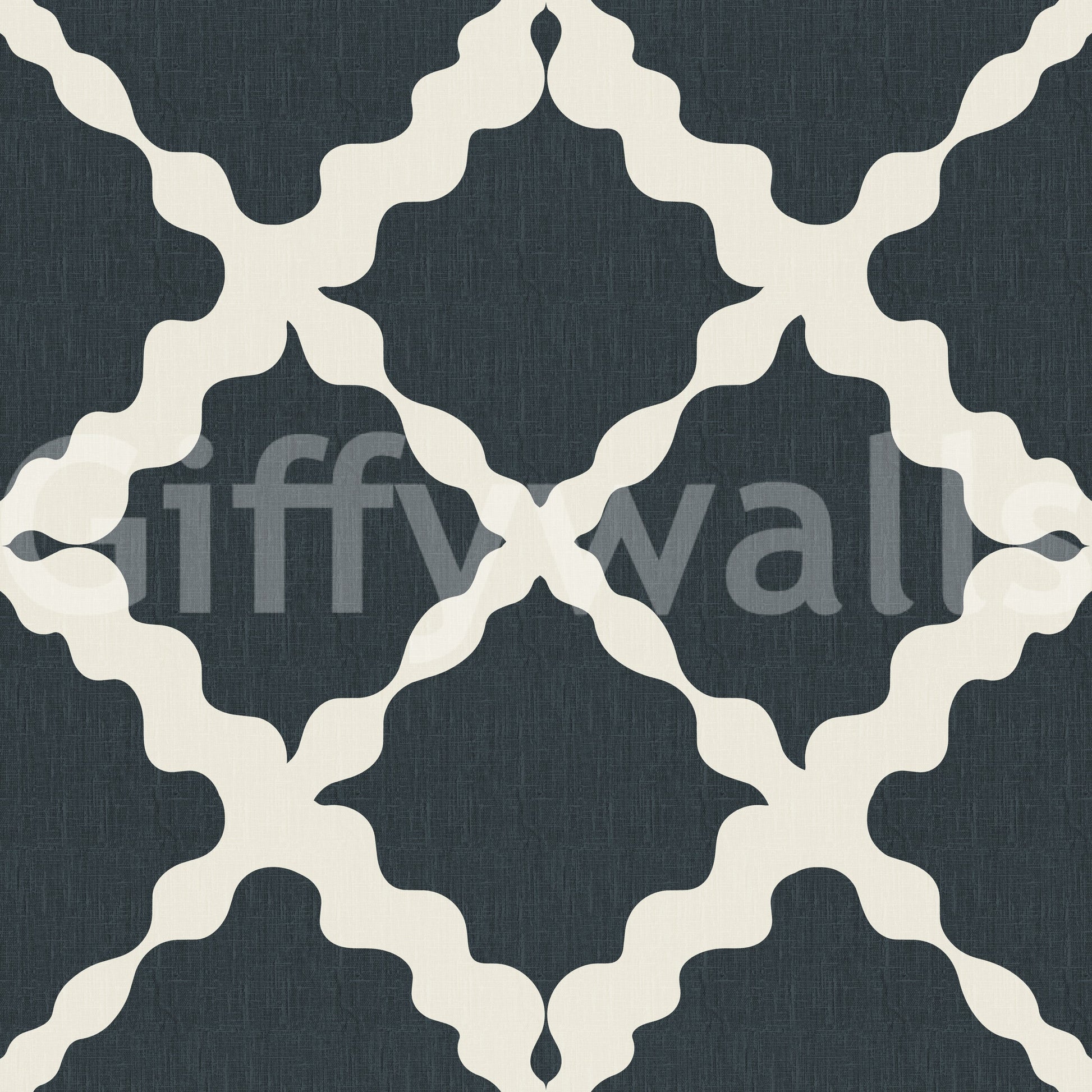 Intricate trellis wallpaper details reveal smooth pale pathways over dark backgrounds.