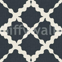 Intricate trellis wallpaper details reveal smooth pale pathways over dark backgrounds.