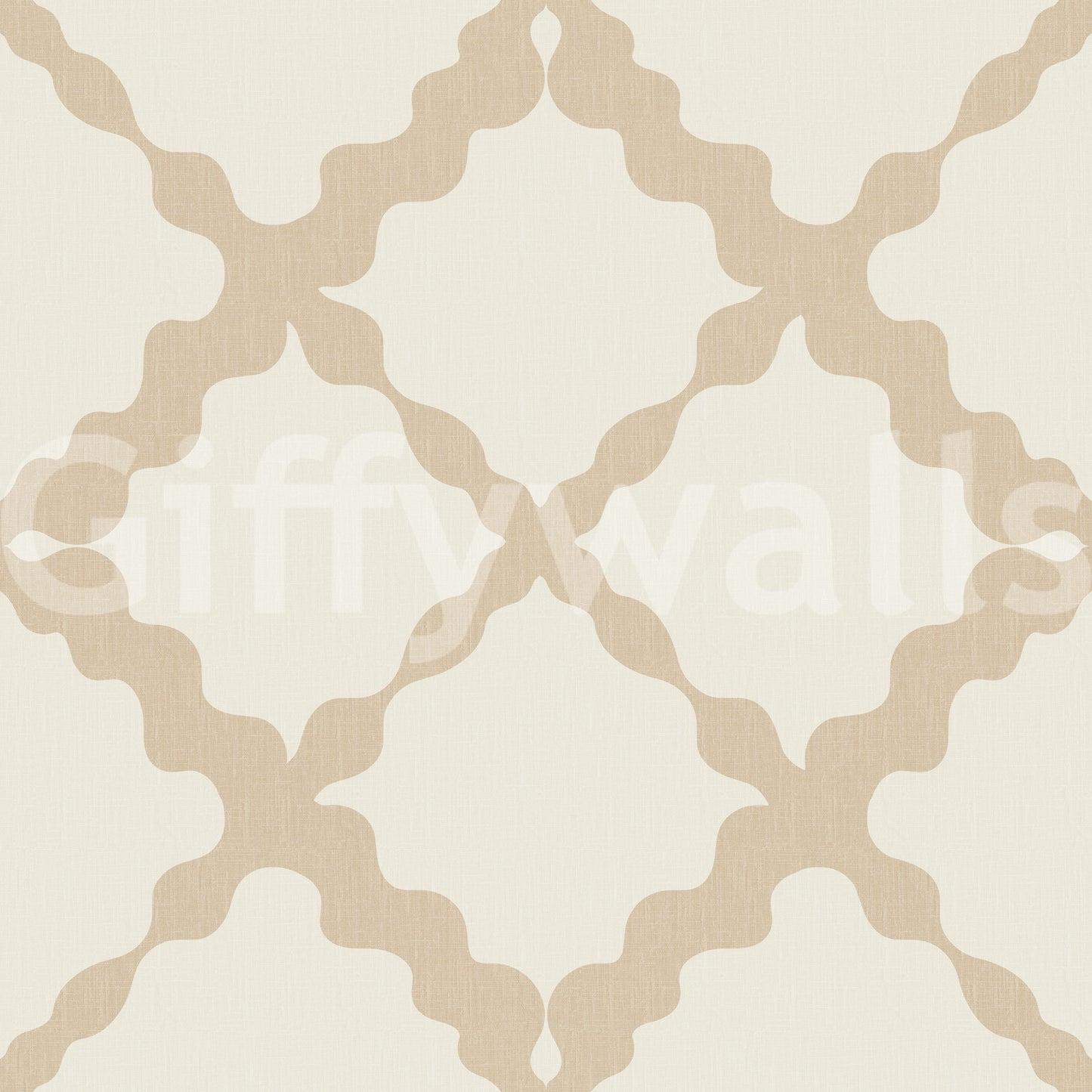 Each quatrefoil shape opens outward from a small centre on the trellis wallpaper.