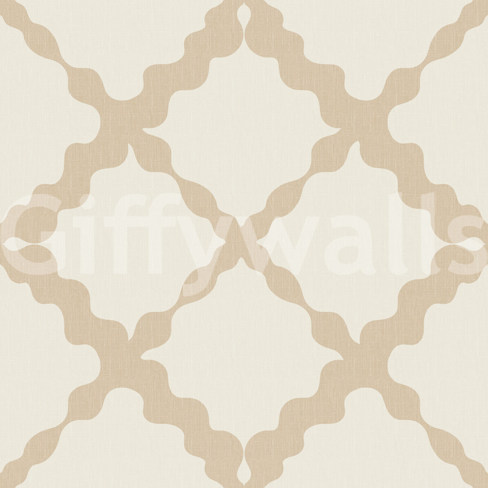 Each quatrefoil shape opens outward from a small centre on the trellis wallpaper.