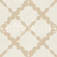 Each quatrefoil shape opens outward from a small centre on the trellis wallpaper.