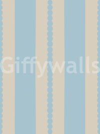 Light blue lines and cream bands span the Scalloped wallpaper surface.
