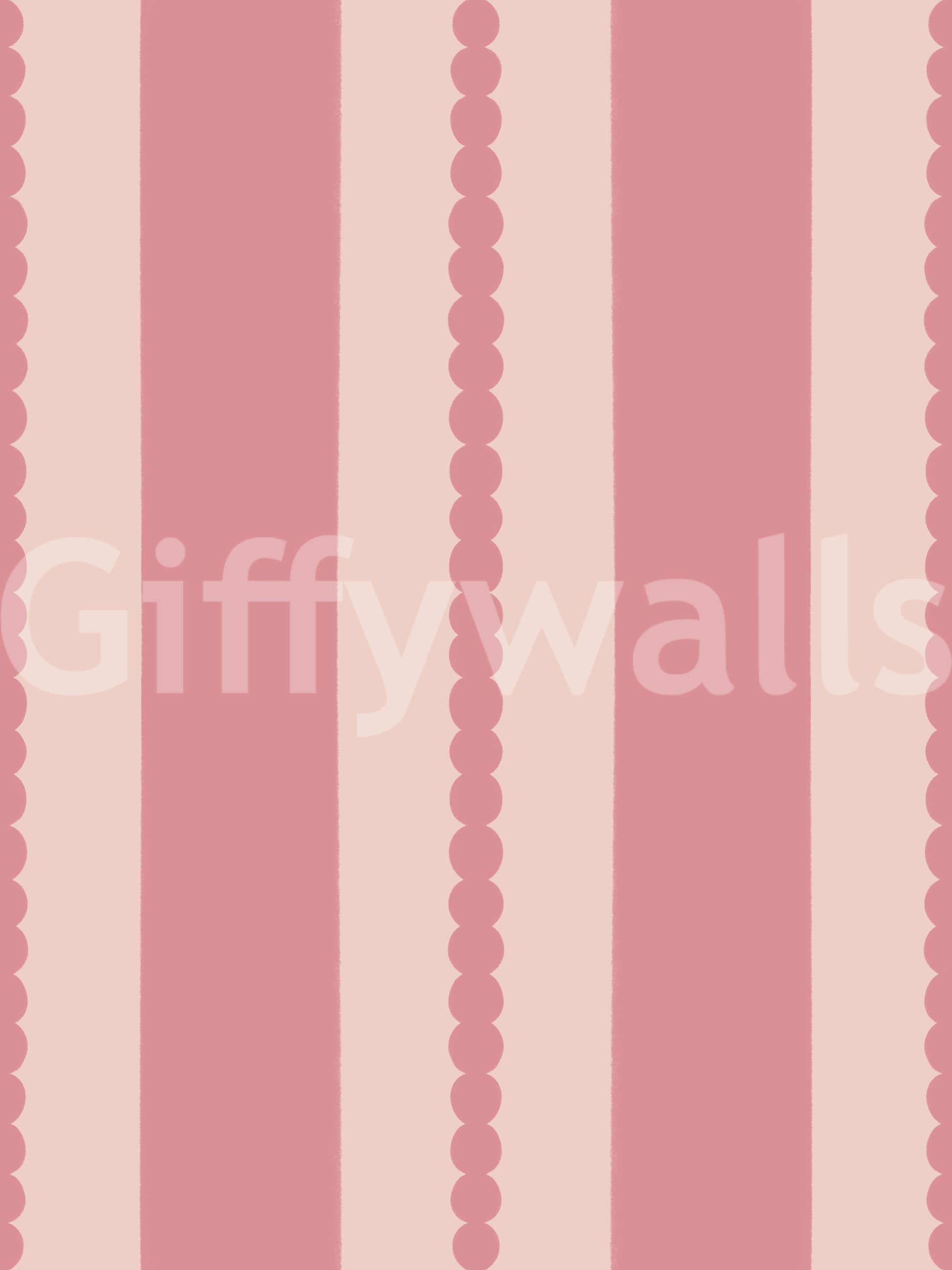 Wavy half circles running vertically down the Blush Scallop Stripes Wallpaper surface.