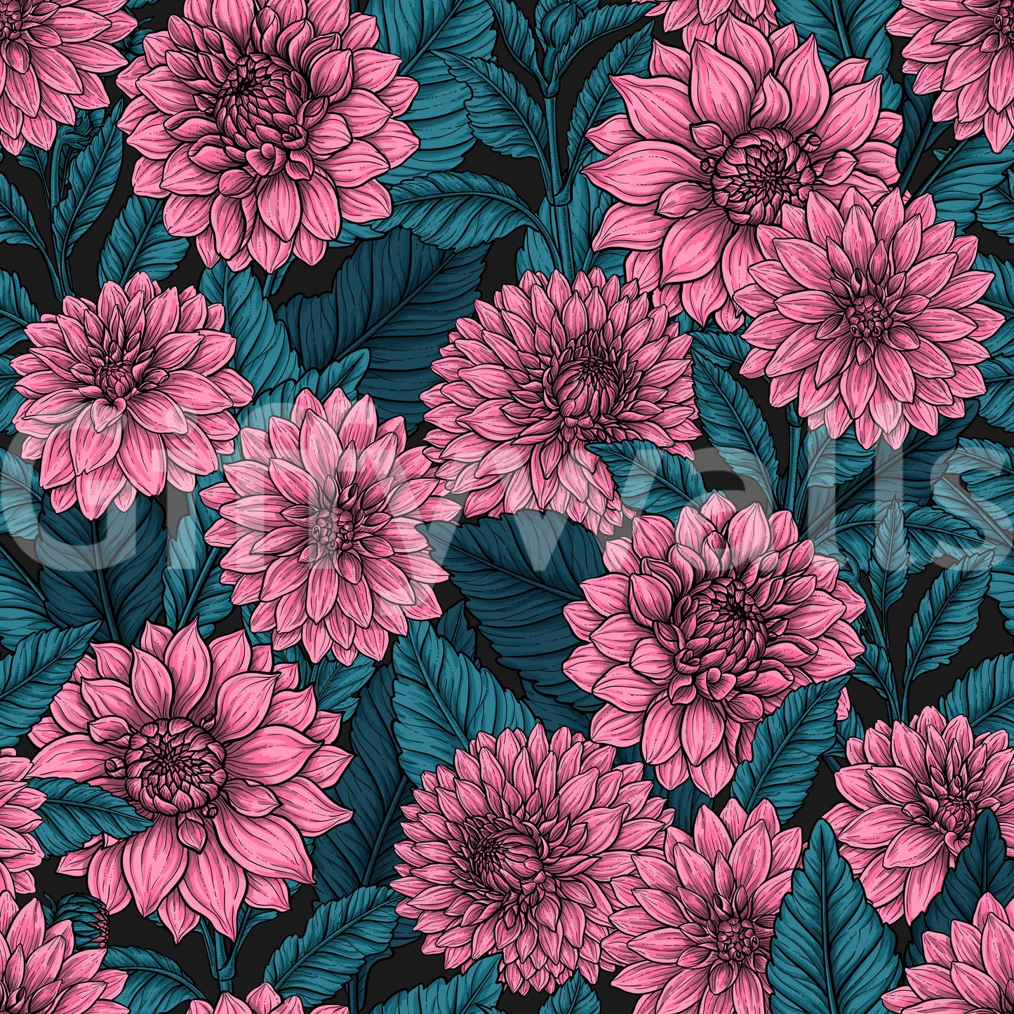 Black backgrounds isolate the brightly coloured flora on the leaves wallpaper.