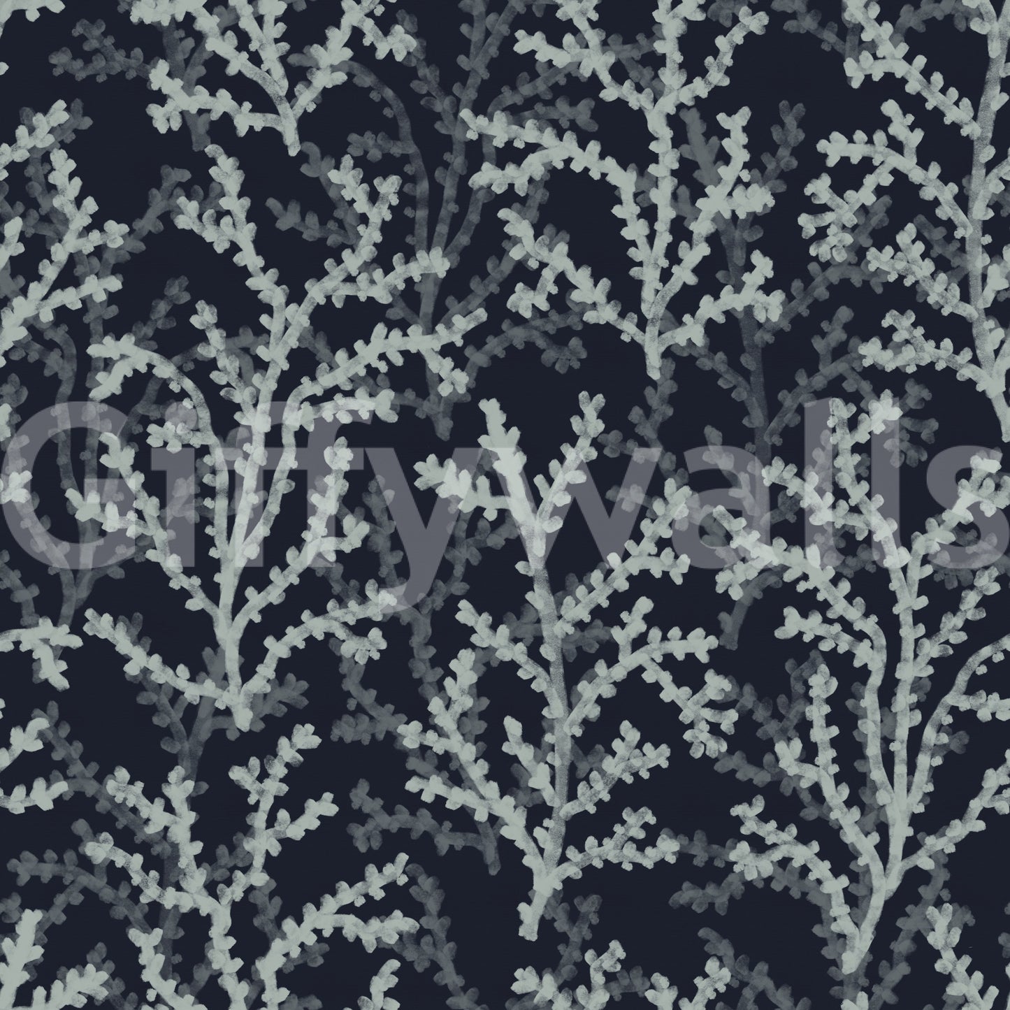 Delicate seaweed illustrations repeat across the unique Painted wallpaper.