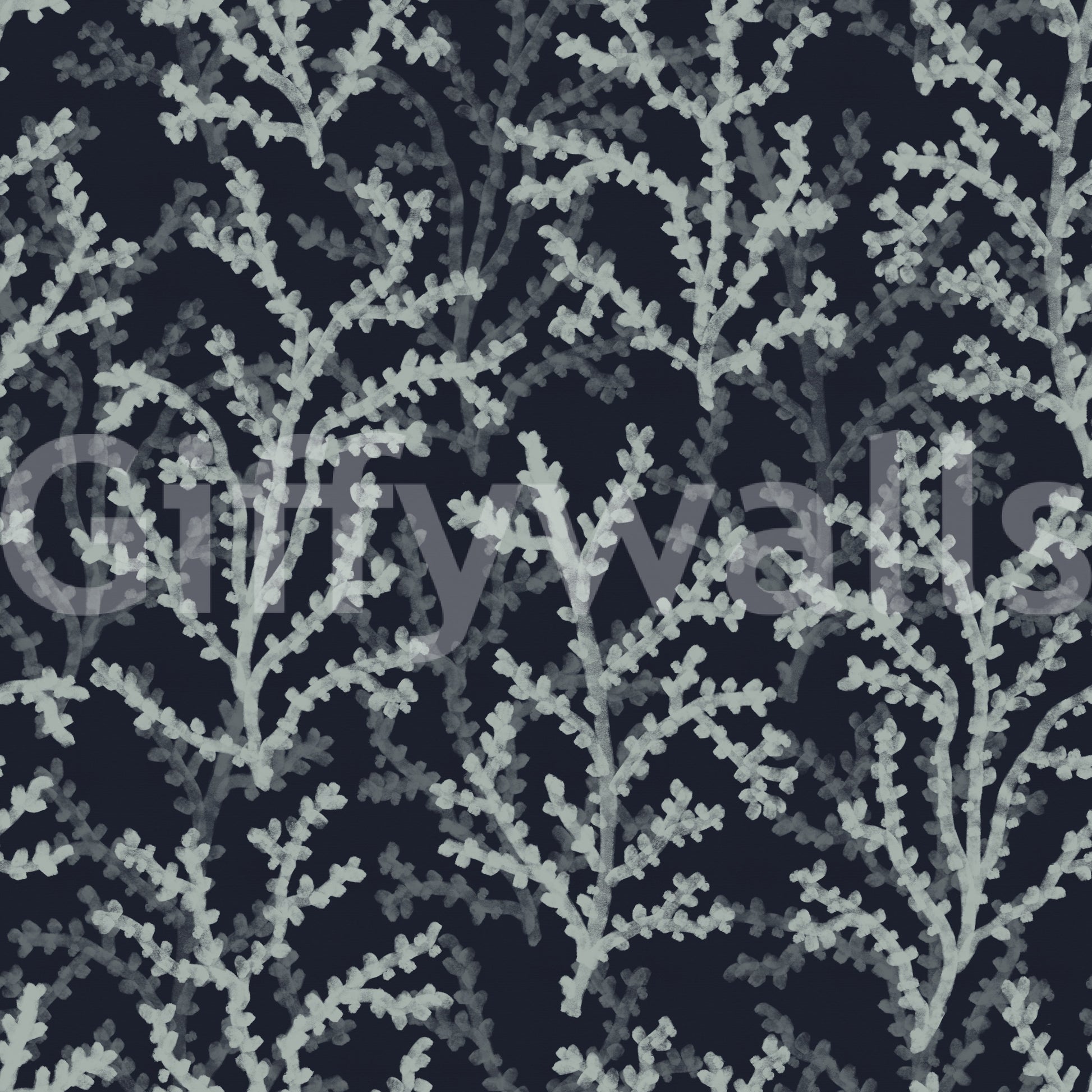 Delicate seaweed illustrations repeat across the unique Painted wallpaper.