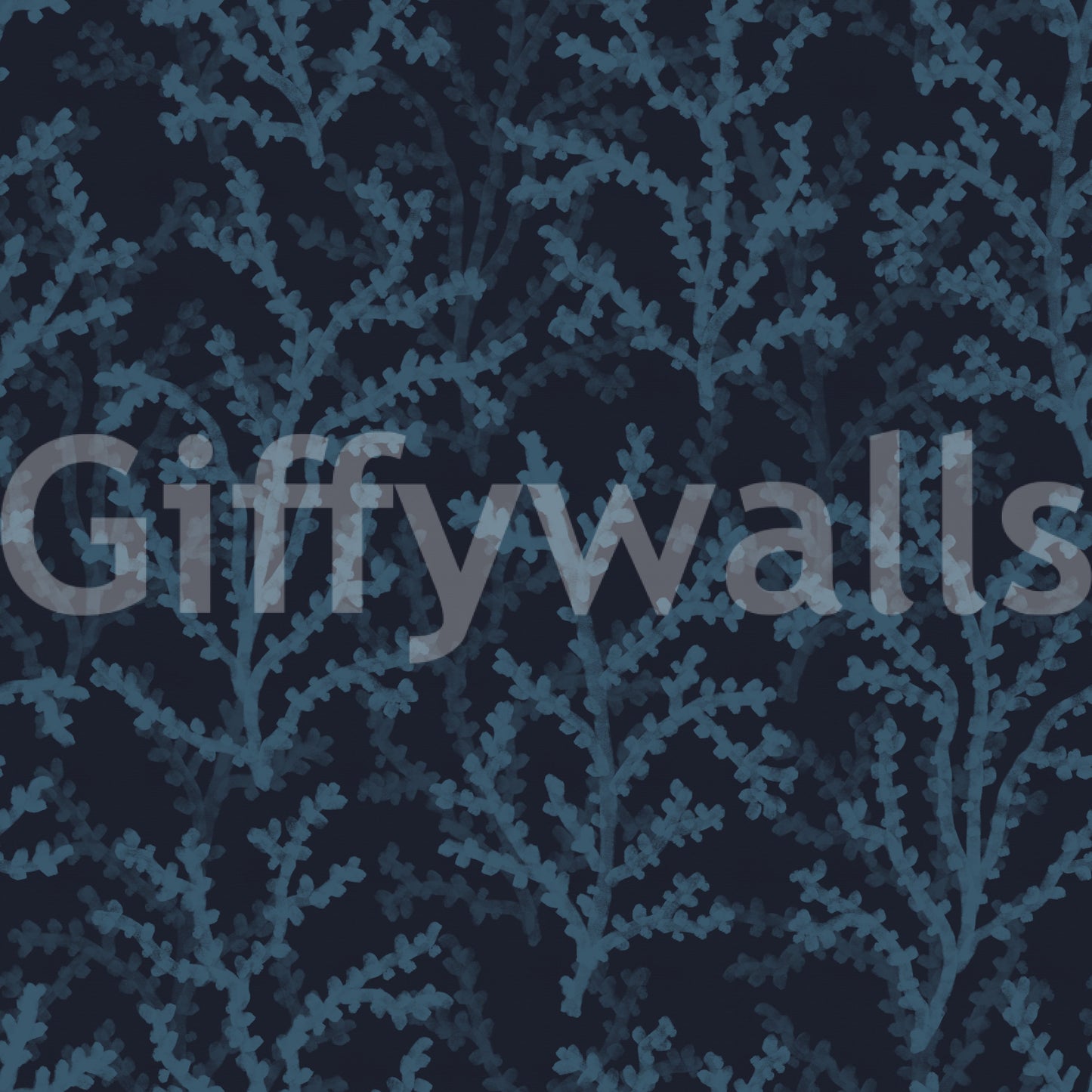Aquatic flora motifs define the deep palette of this Indian Teal wallpaper.