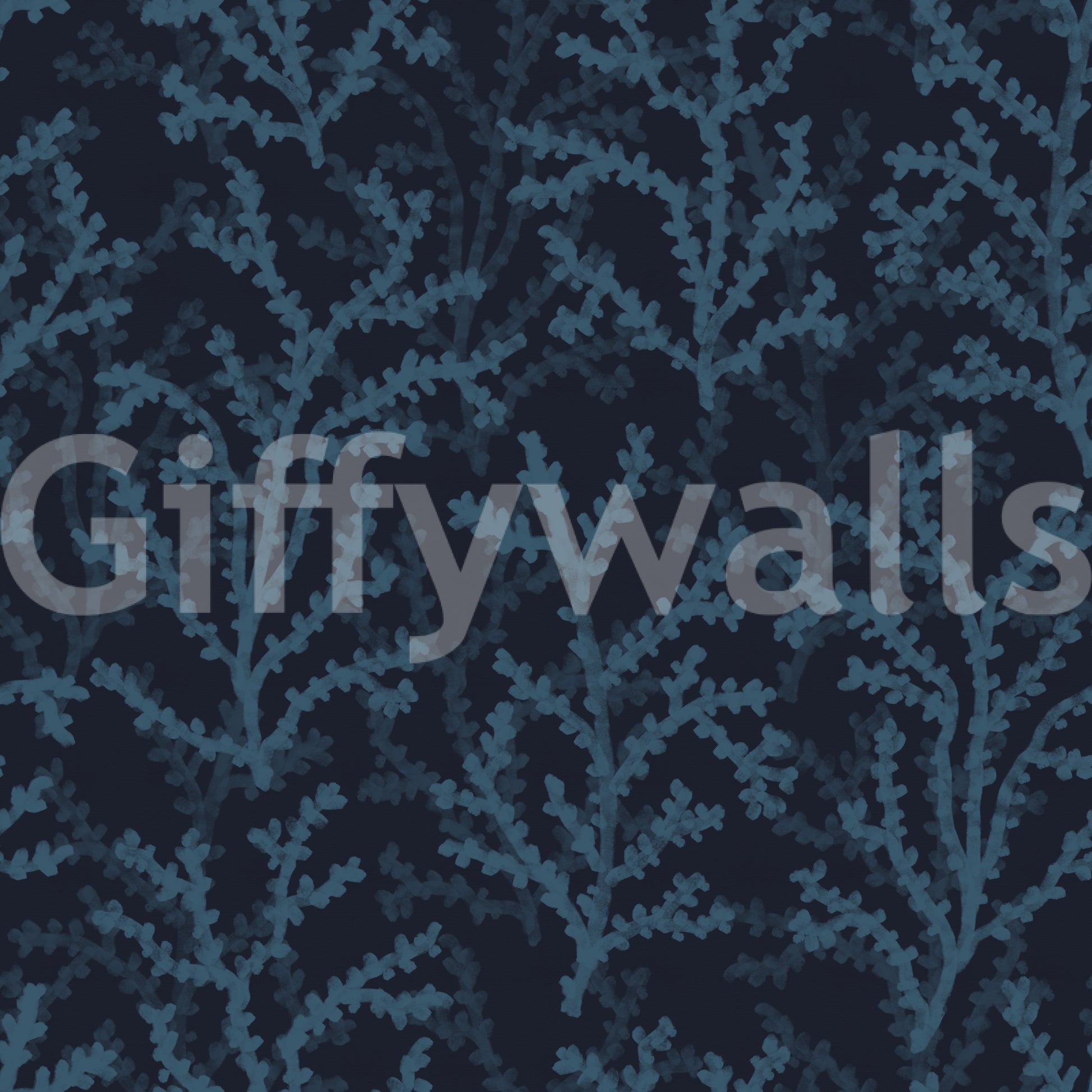 Aquatic flora motifs define the deep palette of this Indian Teal wallpaper.