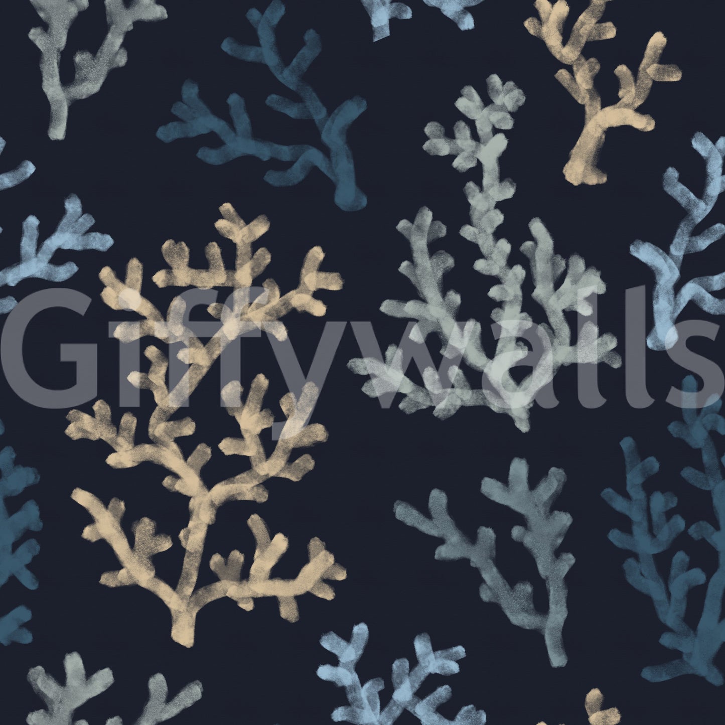 The pattern presents distinct organic shapes defining Painted Corals Dark Wallpaper.