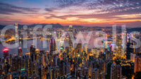 Majestic mountains sit quietly behind the vibrant Twilight wall mural skyline.