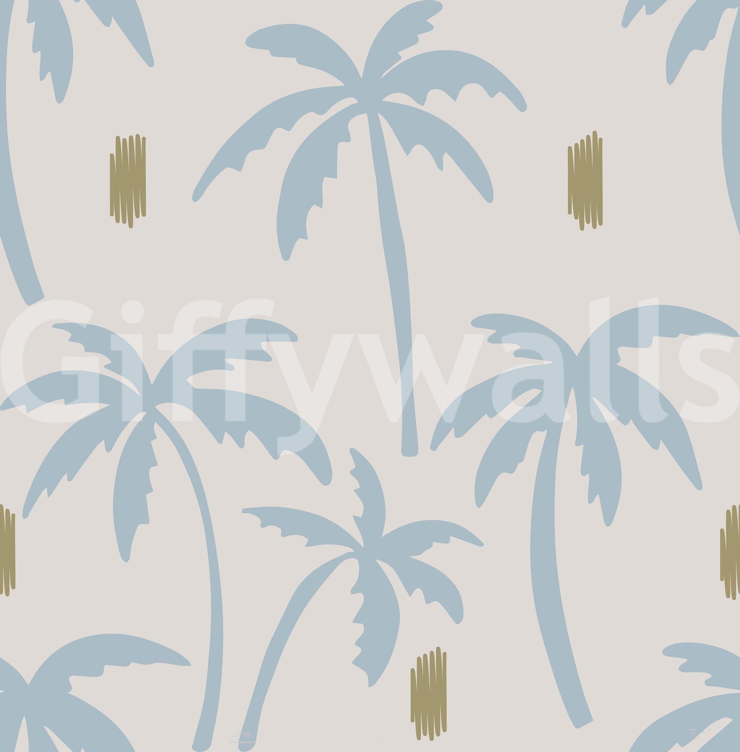 Light Blue Palm Tree Wallpaper Boho Coastal Wallpaper⁠