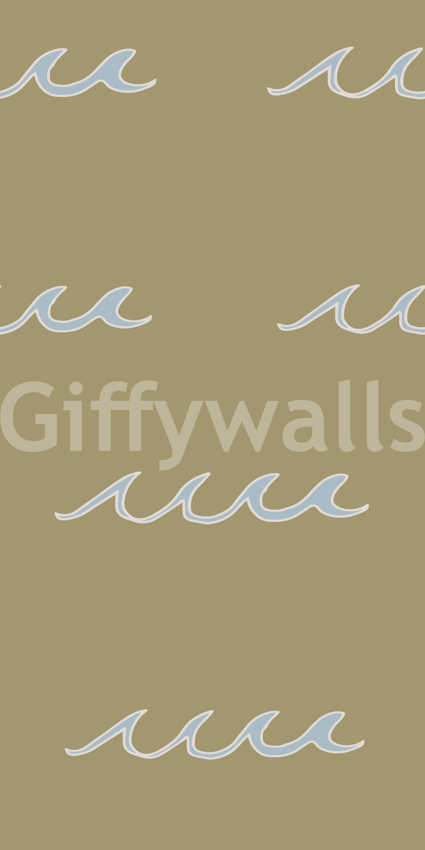Coastal wallpaper with soft wave illustrations and warm olive background