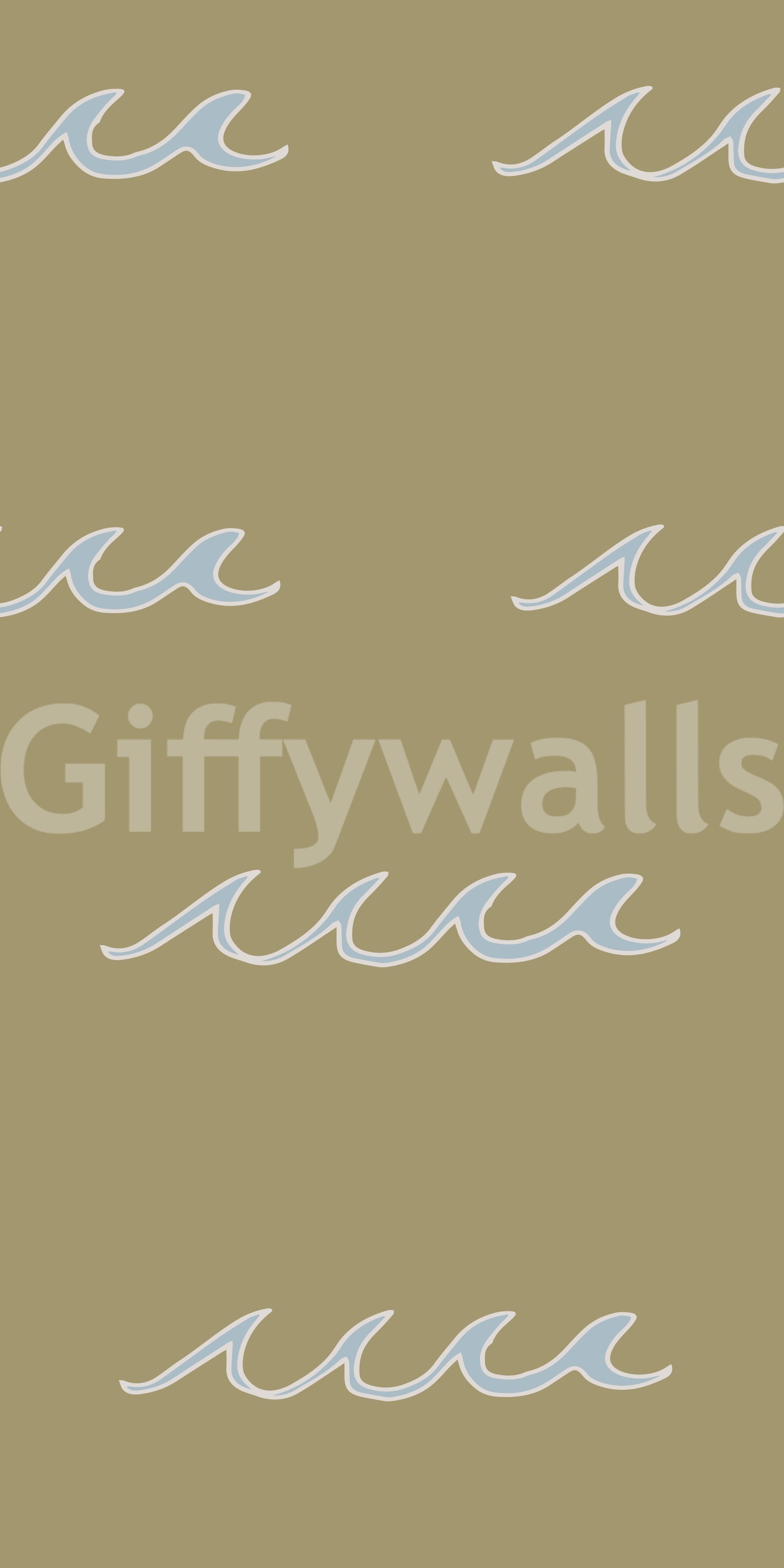 Coastal wallpaper with soft wave illustrations and warm olive background