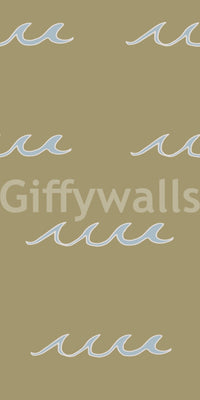 Coastal wallpaper with soft wave illustrations and warm olive background