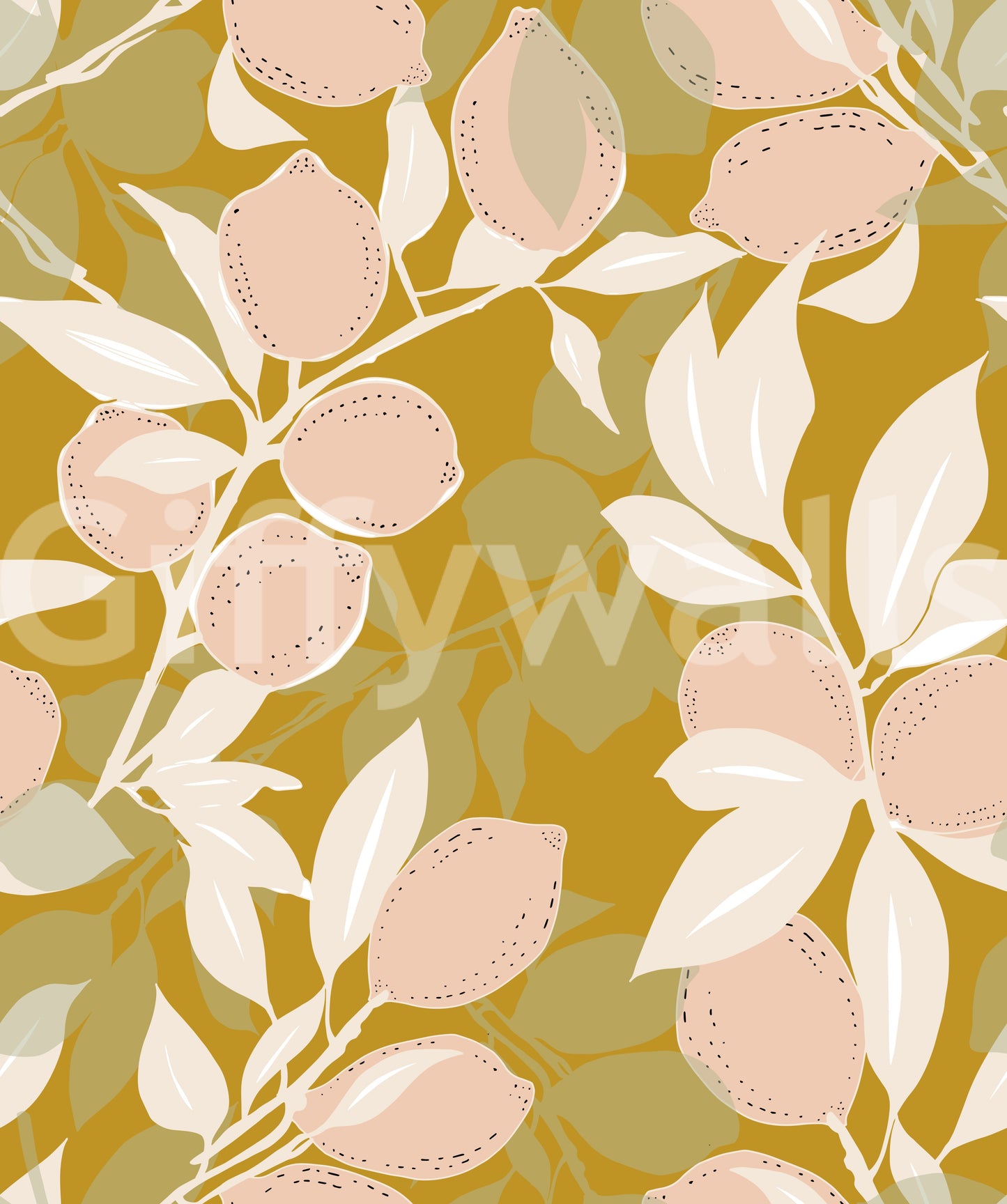 Mustard Lemon Wallpaper Mediterranean Kitchen Wallpaper⁠
